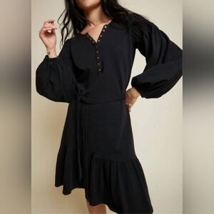 NWT Nation LTD Talli Flounce Mini Dress In Jet Black M Balloon Sleeve Black